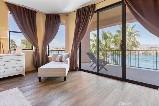 sitting room featuring plenty of natural light and light hardwood / wood-style floors
