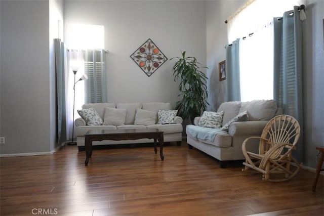 living room featuring dark hardwood / wood-style flooring