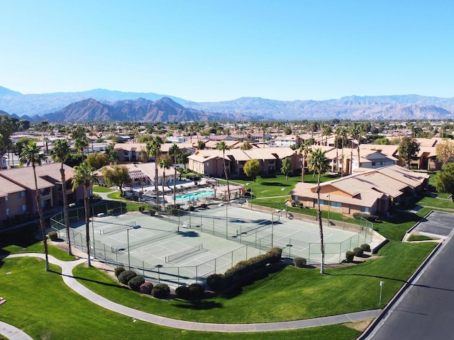 drone / aerial view featuring a mountain view