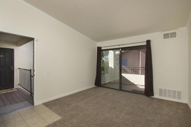 unfurnished room with carpet floors and ornamental molding