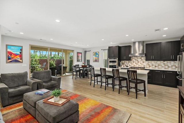 living room featuring light hardwood / wood-style flooring