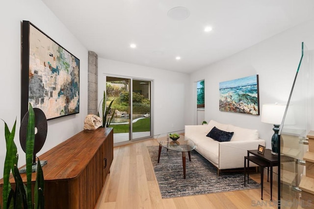 living room with light hardwood / wood-style floors