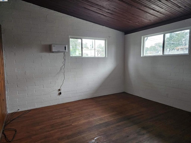 basement featuring dark hardwood / wood-style flooring and wooden ceiling