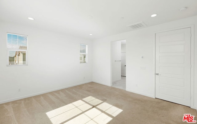 interior space with light carpet and a closet