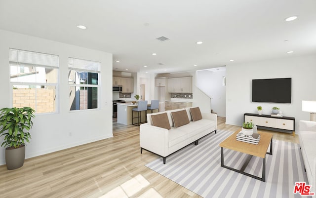 living room with light wood-type flooring