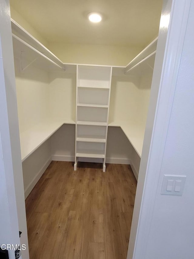 walk in closet with hardwood / wood-style flooring