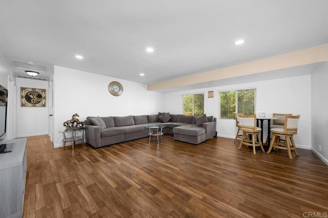 living room featuring dark hardwood / wood-style floors