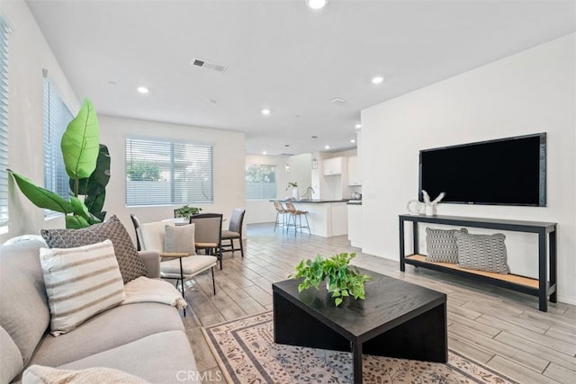 living room featuring light hardwood / wood-style flooring