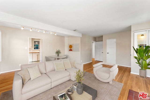 living room with light hardwood / wood-style flooring