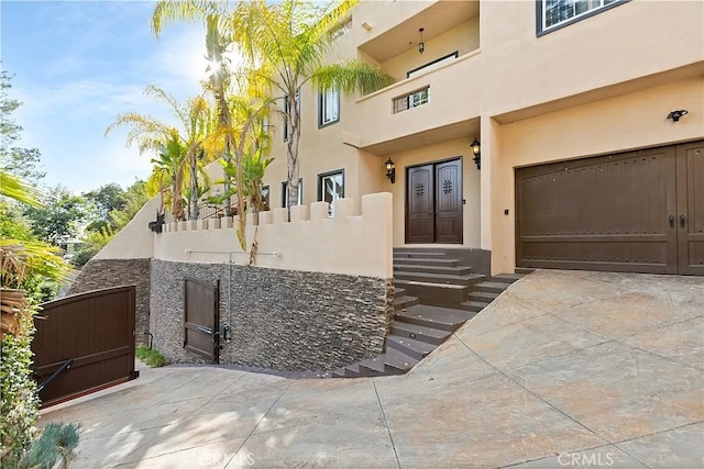 exterior space with a garage