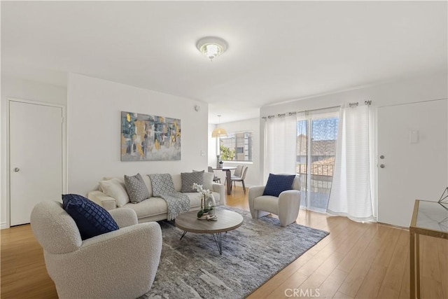 living room featuring light wood-type flooring