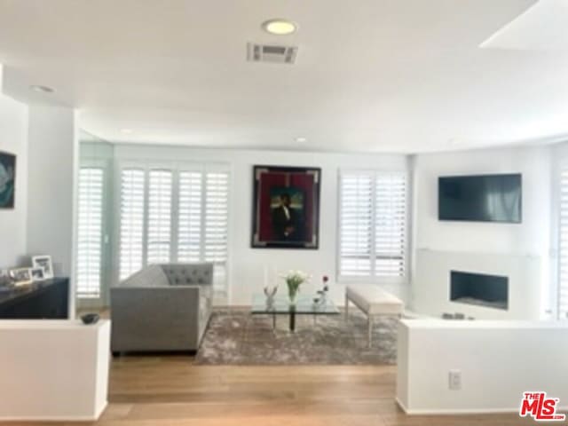 living room featuring light wood-type flooring