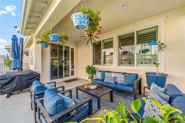 view of patio featuring area for grilling and an outdoor living space