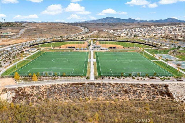 bird's eye view with a mountain view