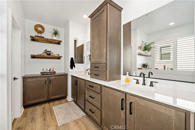 bathroom featuring hardwood / wood-style flooring and vanity