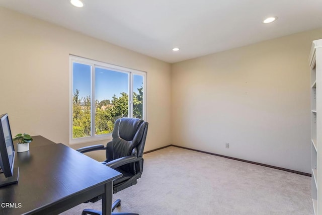 view of carpeted home office