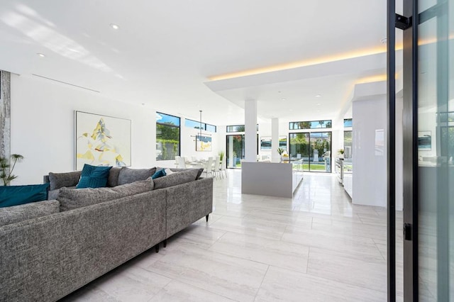 living room featuring expansive windows