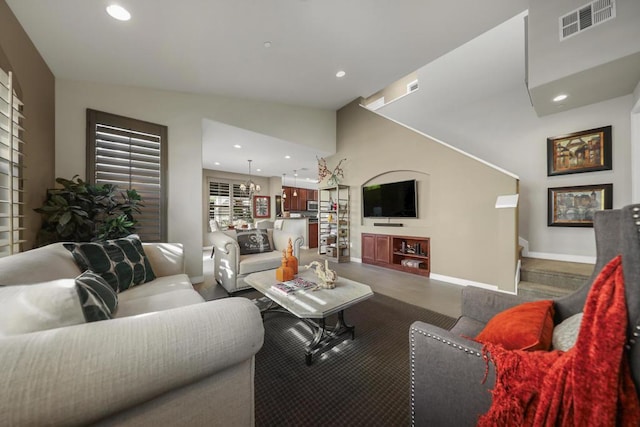 living room with vaulted ceiling