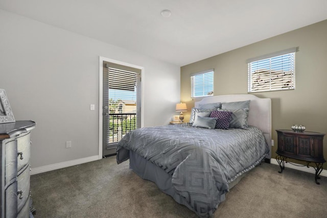 bedroom featuring access to exterior and carpet flooring