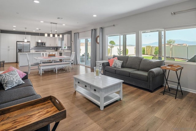 living room with light hardwood / wood-style floors