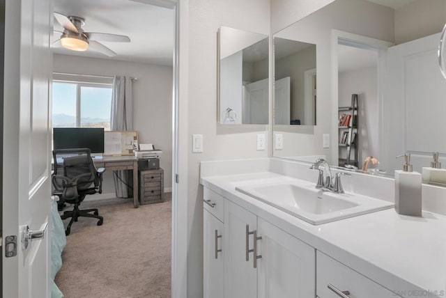 bathroom with vanity and ceiling fan