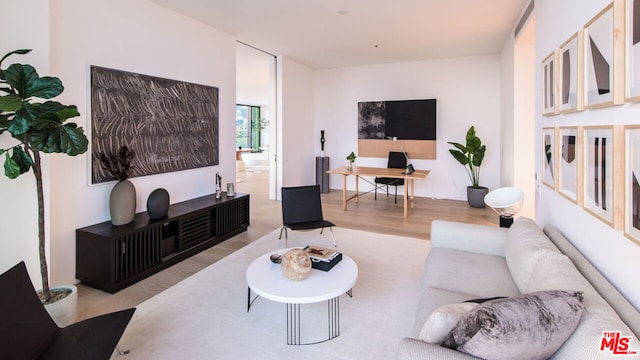 living room with light hardwood / wood-style floors