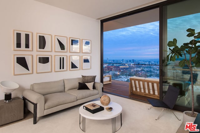 living room with floor to ceiling windows