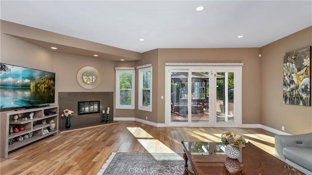 living room with plenty of natural light and light hardwood / wood-style floors