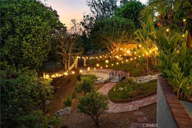 view of yard at dusk