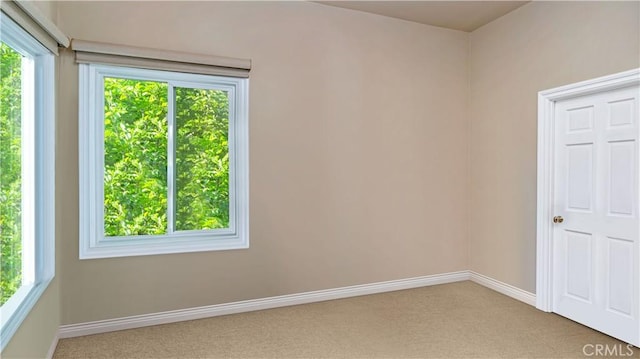 spare room featuring a healthy amount of sunlight and light colored carpet