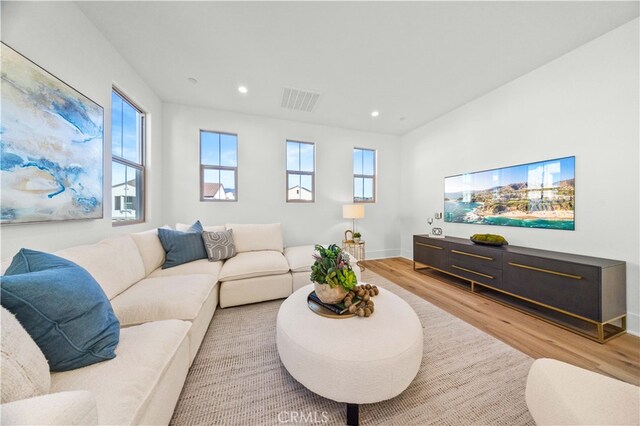 living room featuring light wood-type flooring