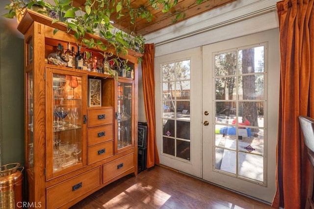 doorway to outside featuring dark wood-type flooring and french doors