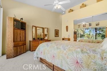 bedroom featuring ceiling fan and carpet floors