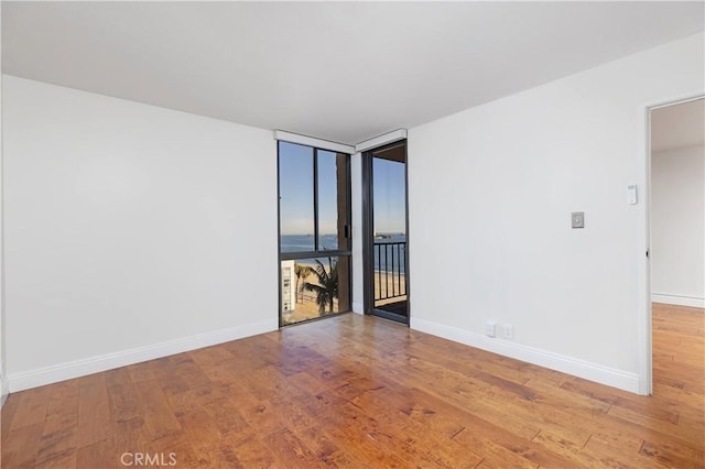 unfurnished room featuring a wall of windows and wood-type flooring