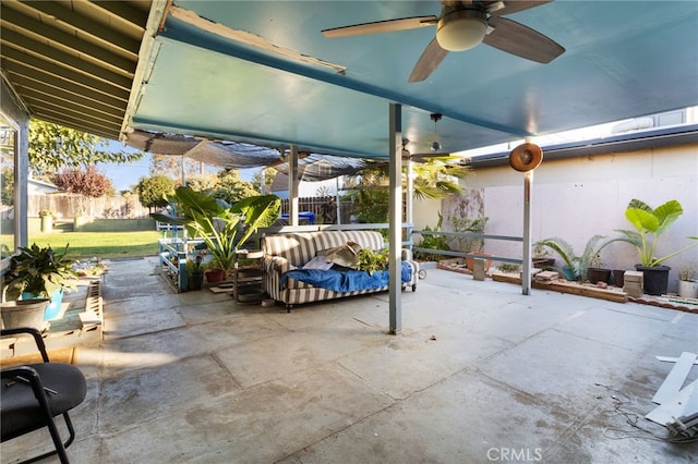 view of patio with an outdoor hangout area and ceiling fan