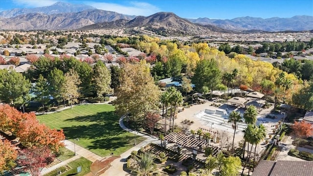 bird's eye view with a mountain view