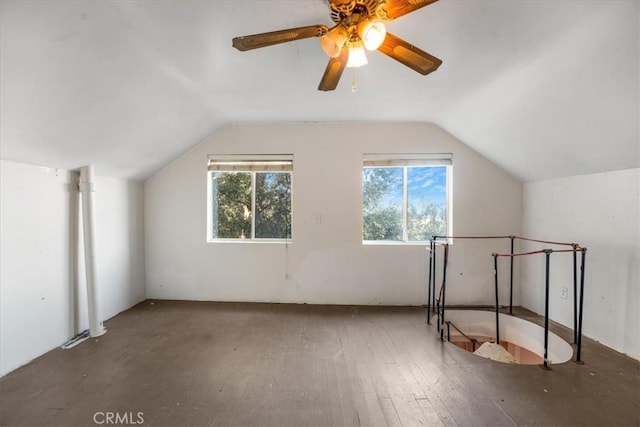 bonus room featuring hardwood / wood-style flooring, vaulted ceiling, and plenty of natural light