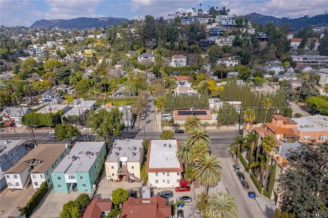 bird's eye view featuring a residential view and a mountain view