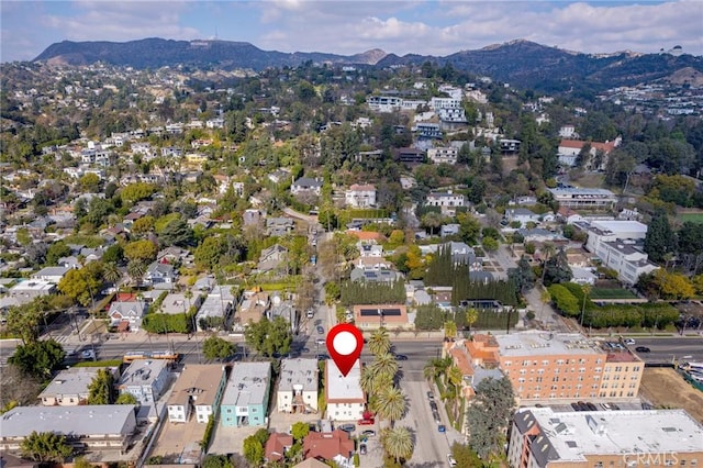 bird's eye view with a mountain view