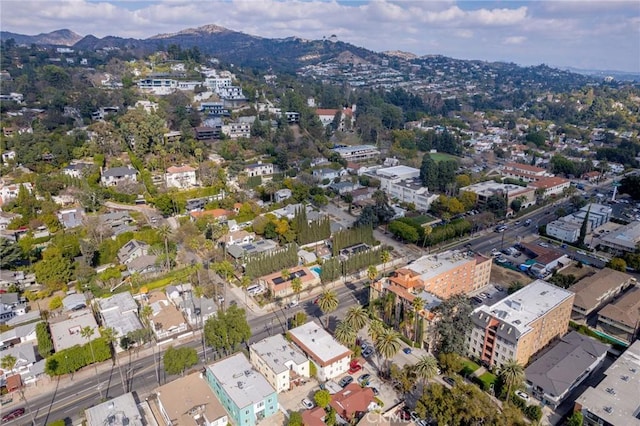 drone / aerial view featuring a mountain view