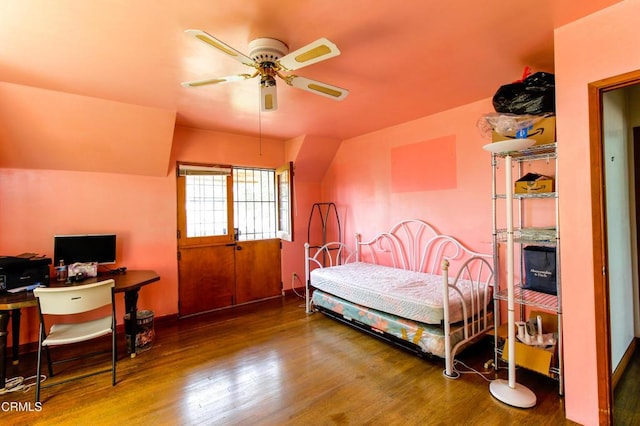 bedroom featuring ceiling fan and hardwood / wood-style floors