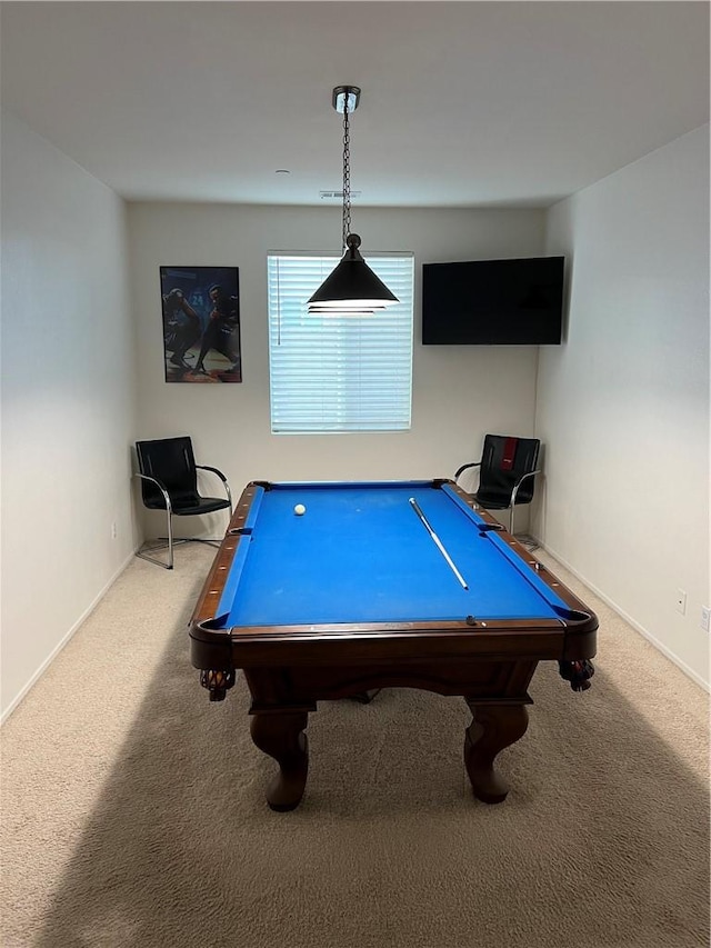 game room featuring carpet and pool table