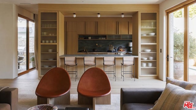 bar featuring light wood-type flooring