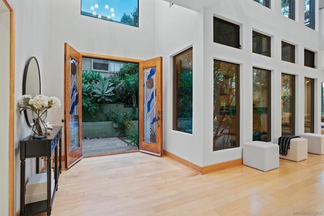 doorway with light wood-type flooring