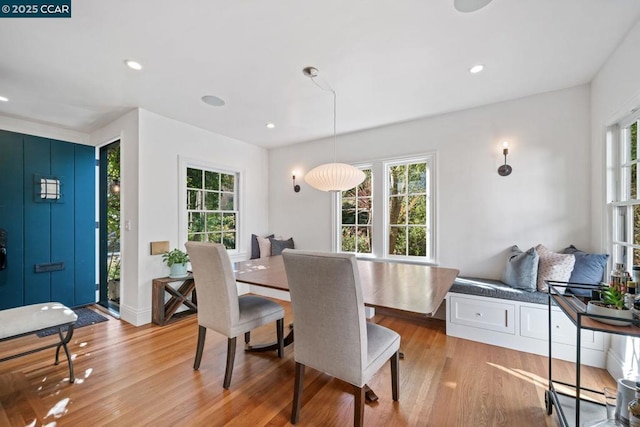 dining area with light hardwood / wood-style floors