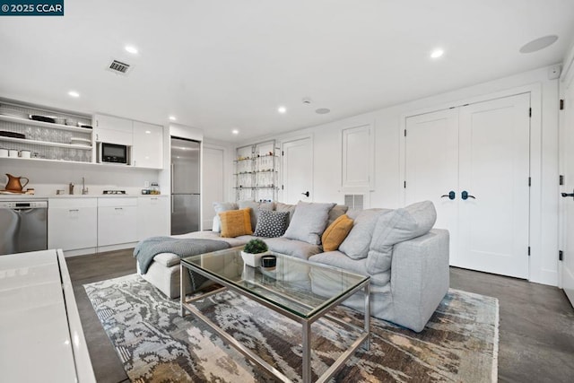 living room with sink