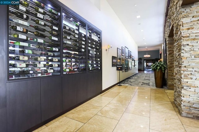 wine cellar featuring light tile patterned flooring