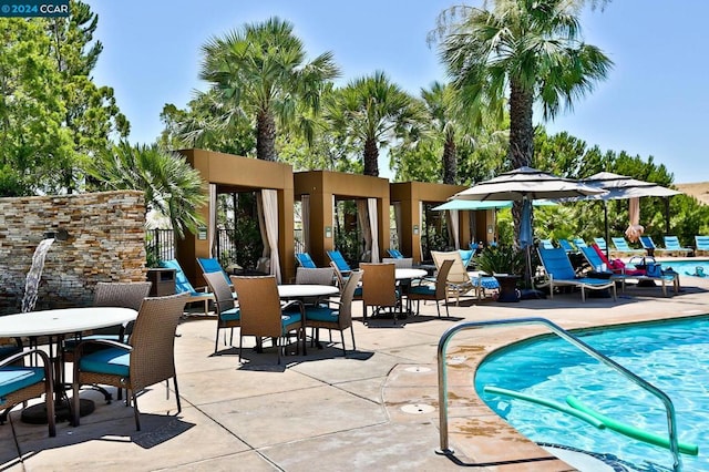 view of pool featuring a patio area