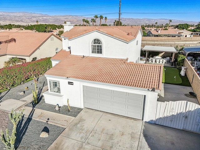 view of front of home with a mountain view