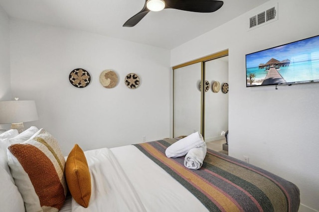 bedroom with a closet and ceiling fan